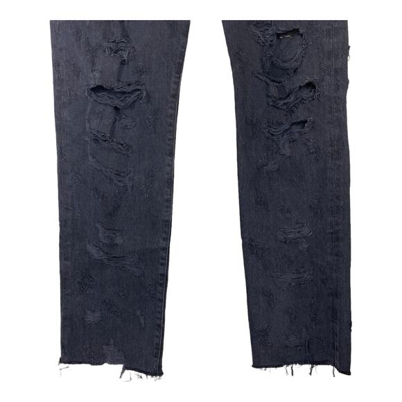 Agolde Distressed Criss Cross Jeans Black Women 26 Offset Button Closure - Picture 8 of 15